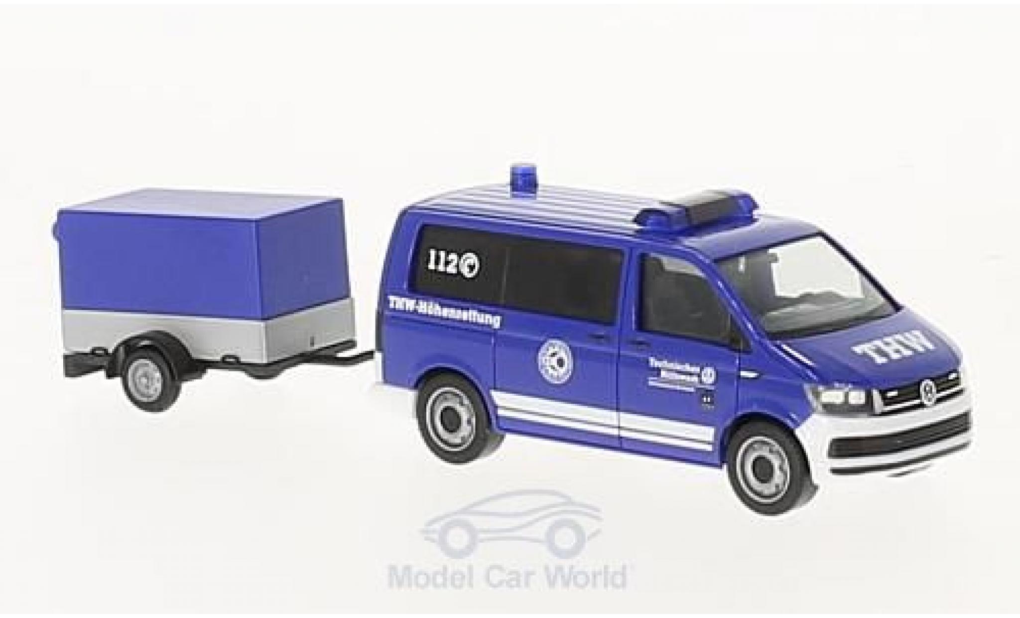 Volkswagen T6 1/87 Herpa Bus THW Korbach / H&ouml;henrettung mit Pritschenanh&auml;nger diecast model cars