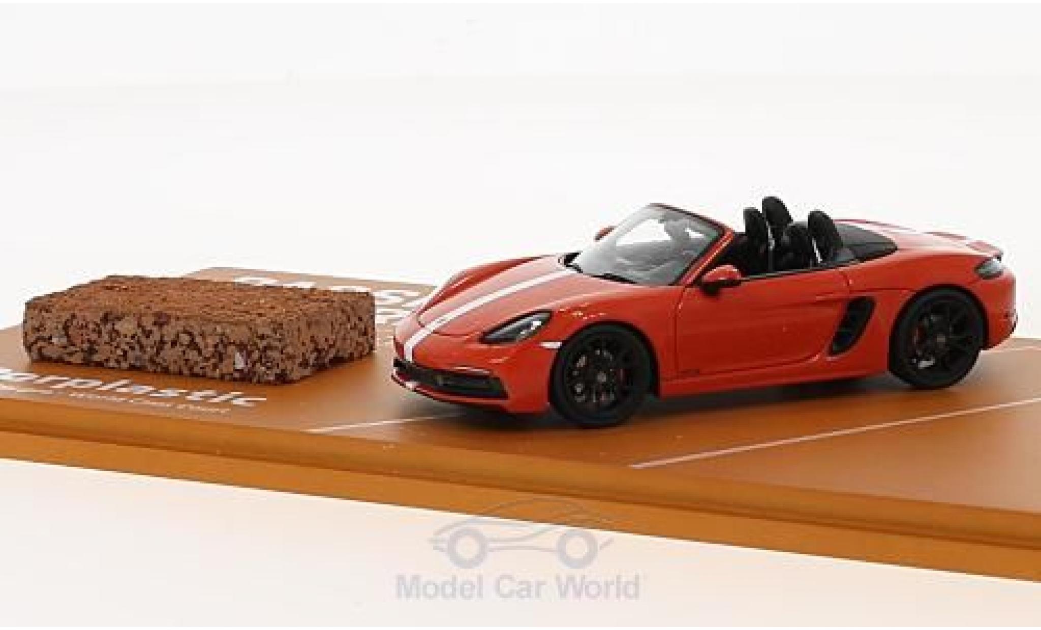 Porsche Boxster 1/43 Spark 718 GTS orange/white 2018 Tennis Grand Prix mit einem St&uuml;ck original Tennisboden diecast model cars