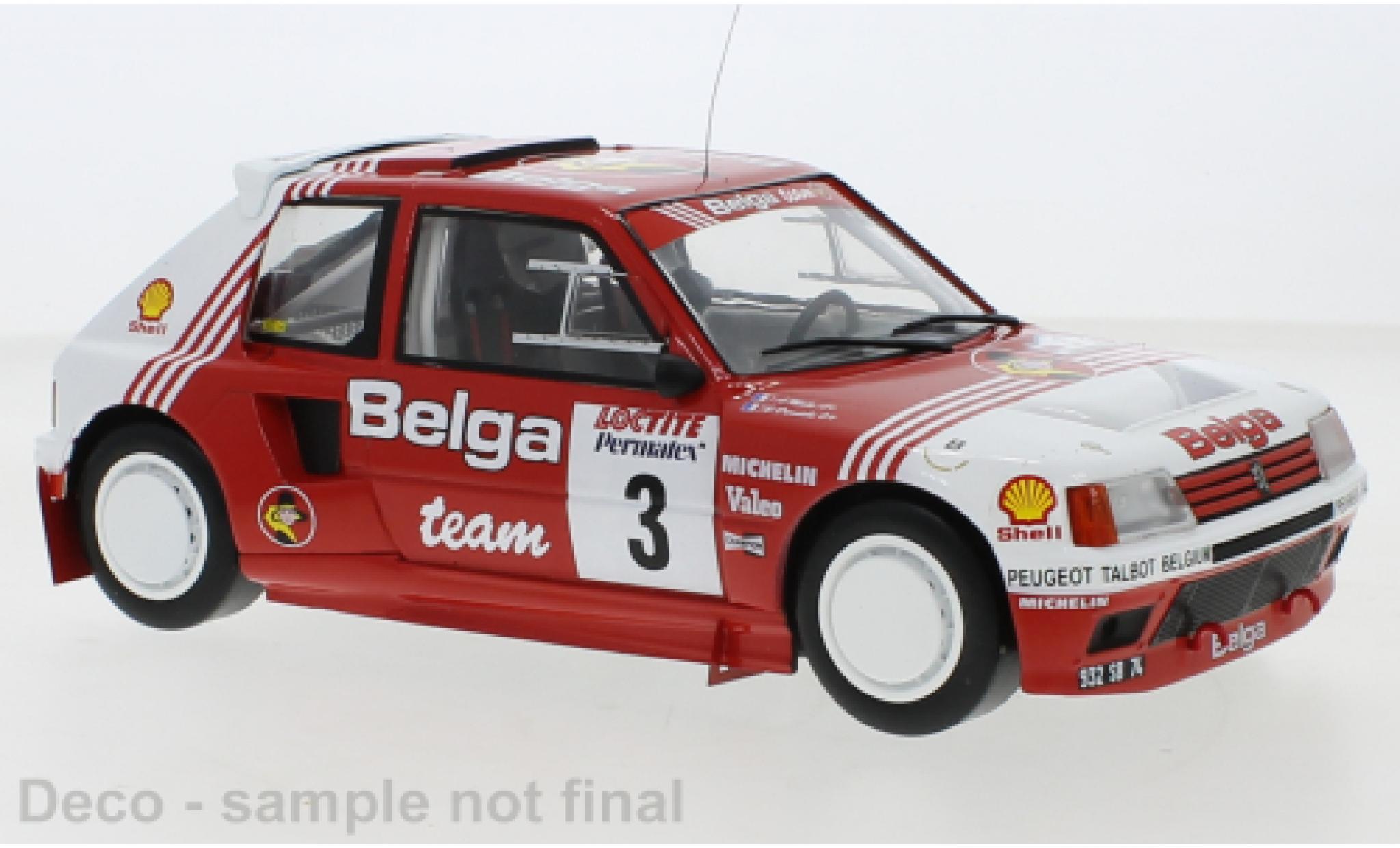 Peugeot 205 1/18 IXO T16 No.3 Belga Rally Ypres 1985 diecast model cars