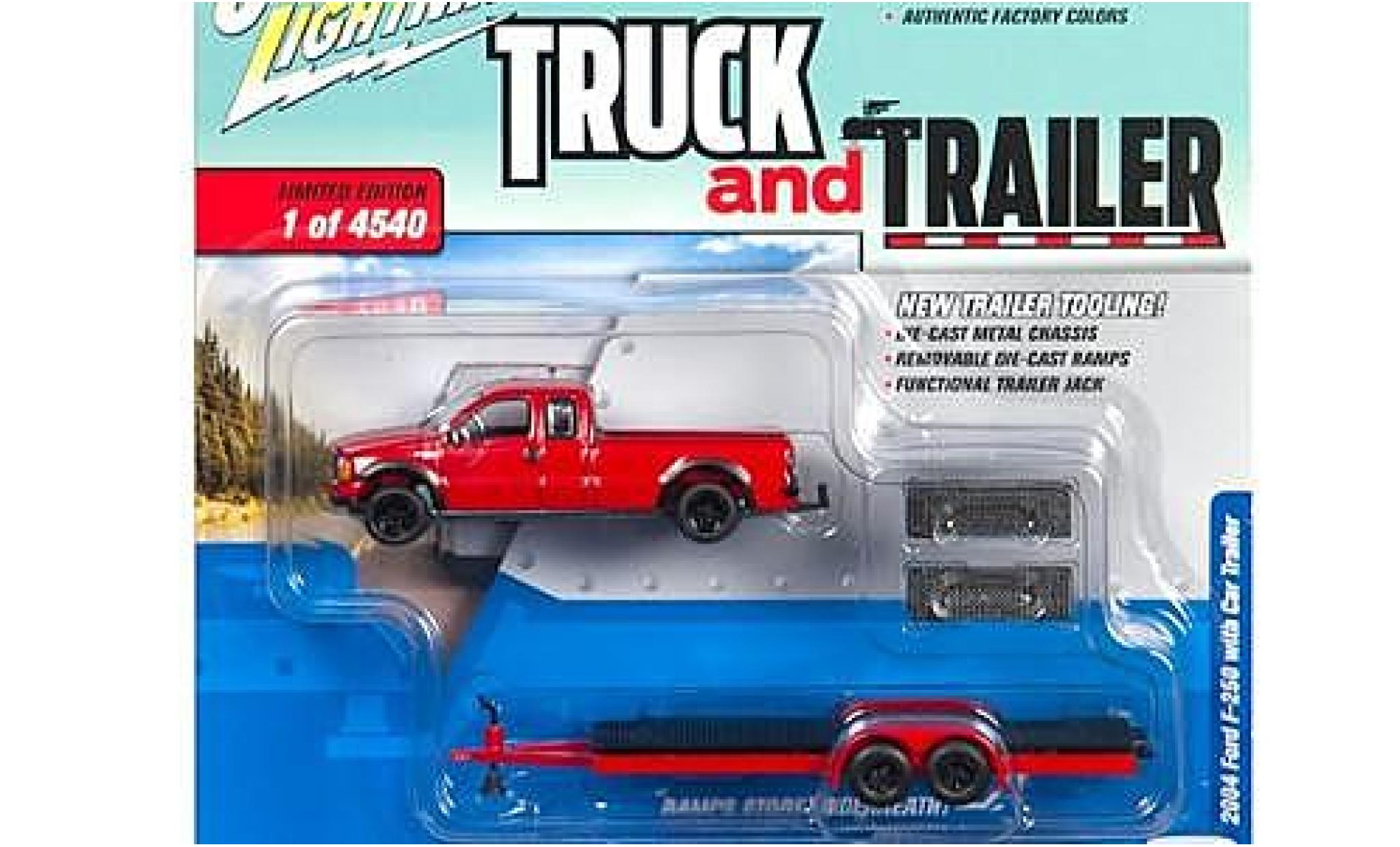 Ford F-250 1/64 Johnny Lightning red 2004 avec Flatbed remorque sans Vitrine diecast model cars