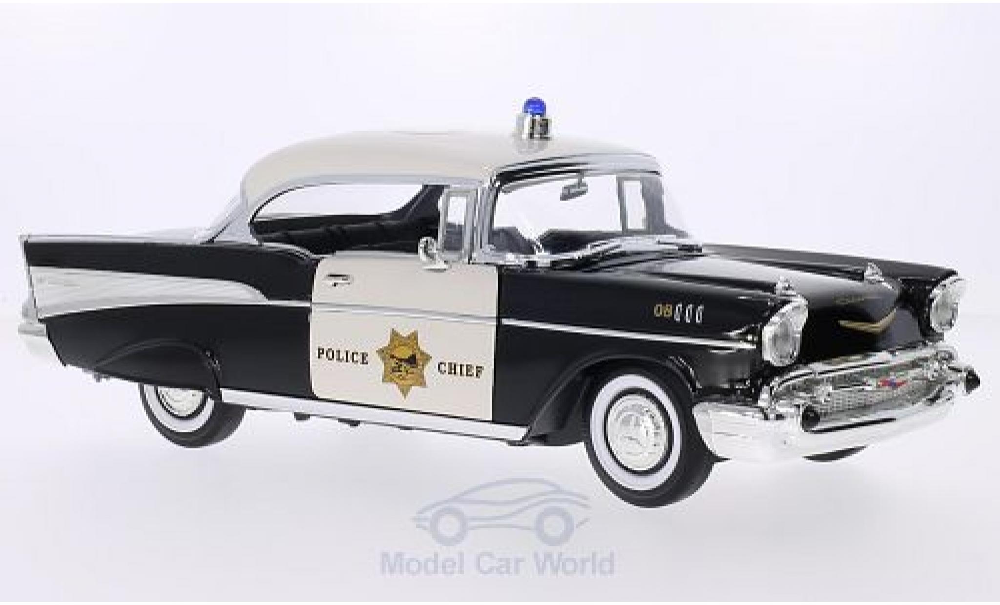 Chevrolet Bel Air 1957 1/18 Lucky Die Cast Hardtop black/white California Highway Patrol 1957 Police Chief Police (USA) diecast model cars