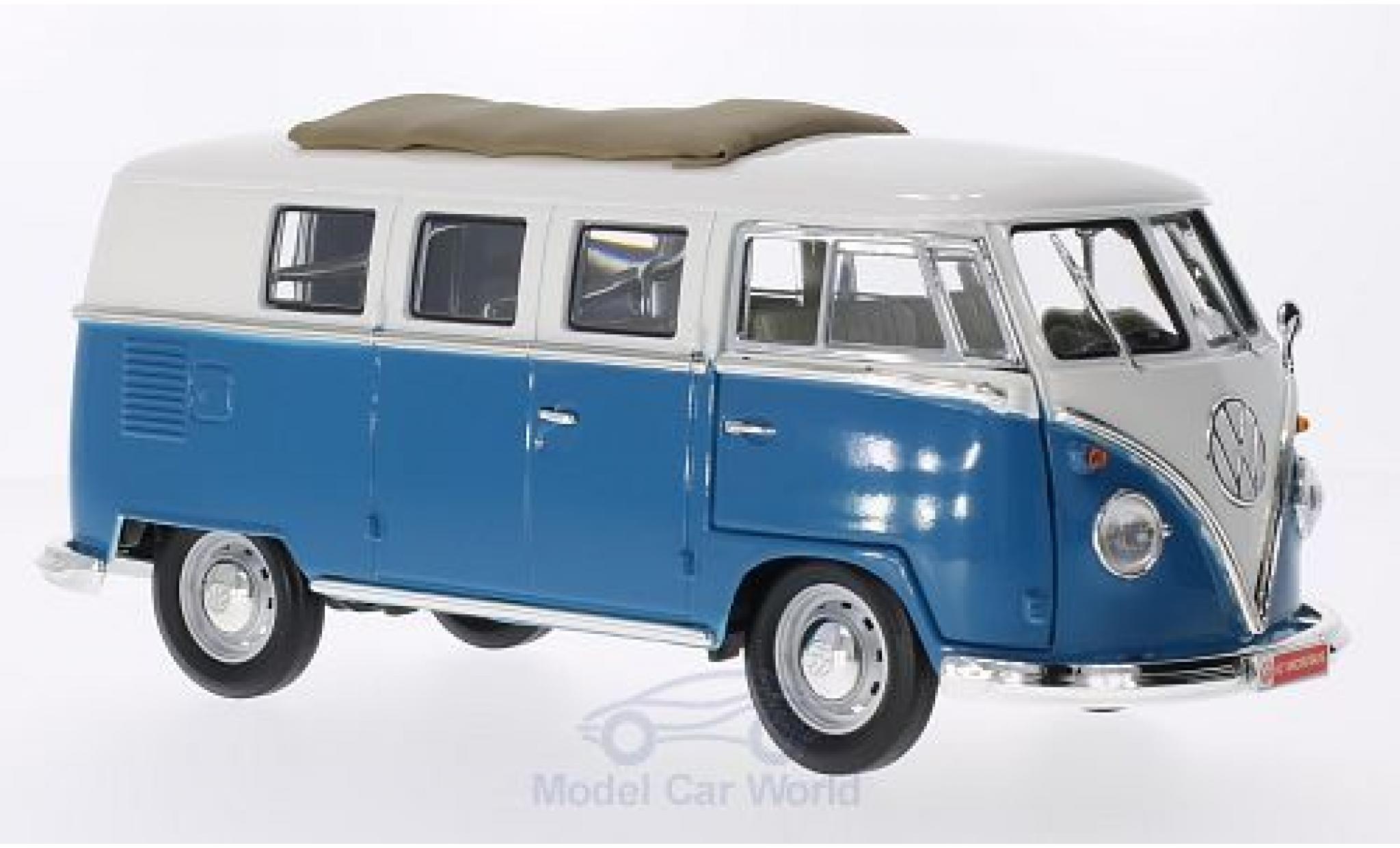 Volkswagen T1 B 1/18 Lucky Die Cast Microbus mit Faltdach blue/white 1962 diecast model cars
