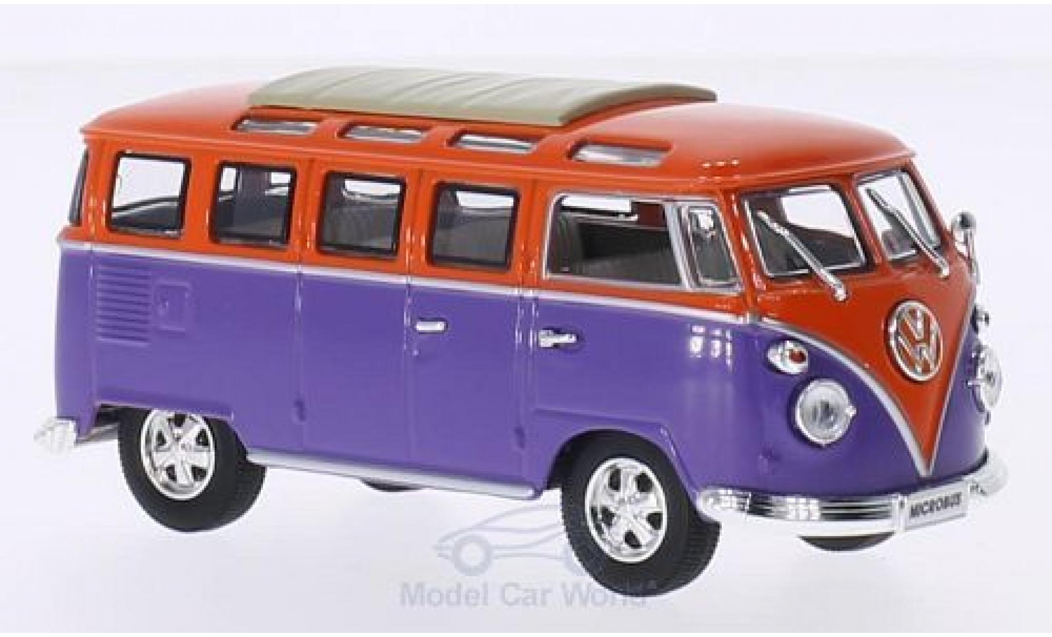 Volkswagen T1 B 1/43 Lucky Die Cast Samba lila/orange 1962 Faltdach geschlossen mit Chromsto&szlig;stangen und -felgen diecast model cars