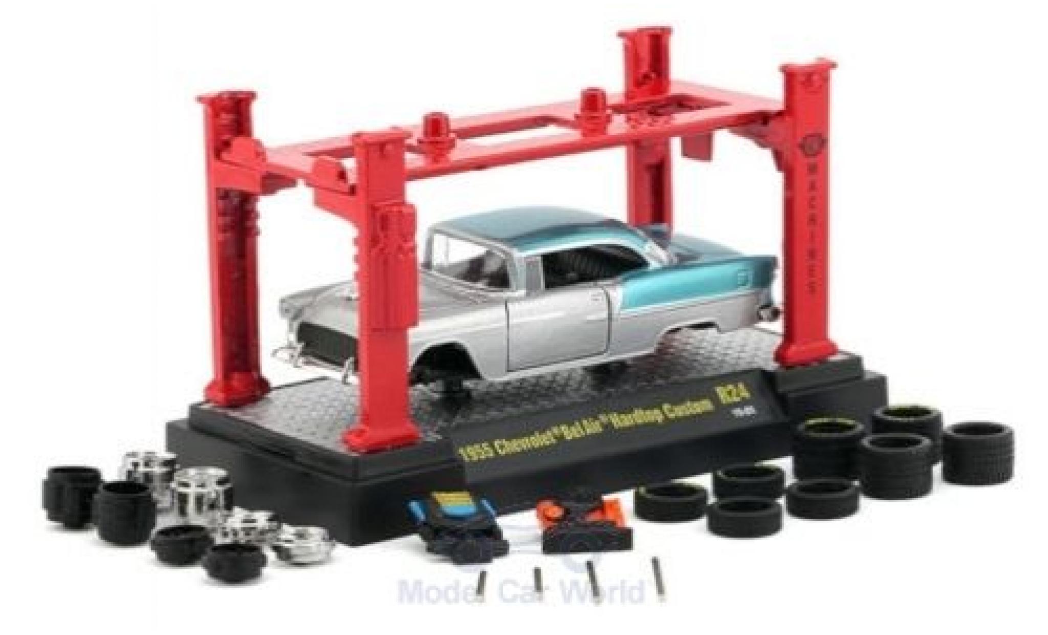 Chevrolet Bel Air 1/64 M2 Machines Hardtop Custom metallic grey/metallic blue 1955 Model-Kit Bausatz inklusive 4 Ersatzr&auml;dern diecast model cars