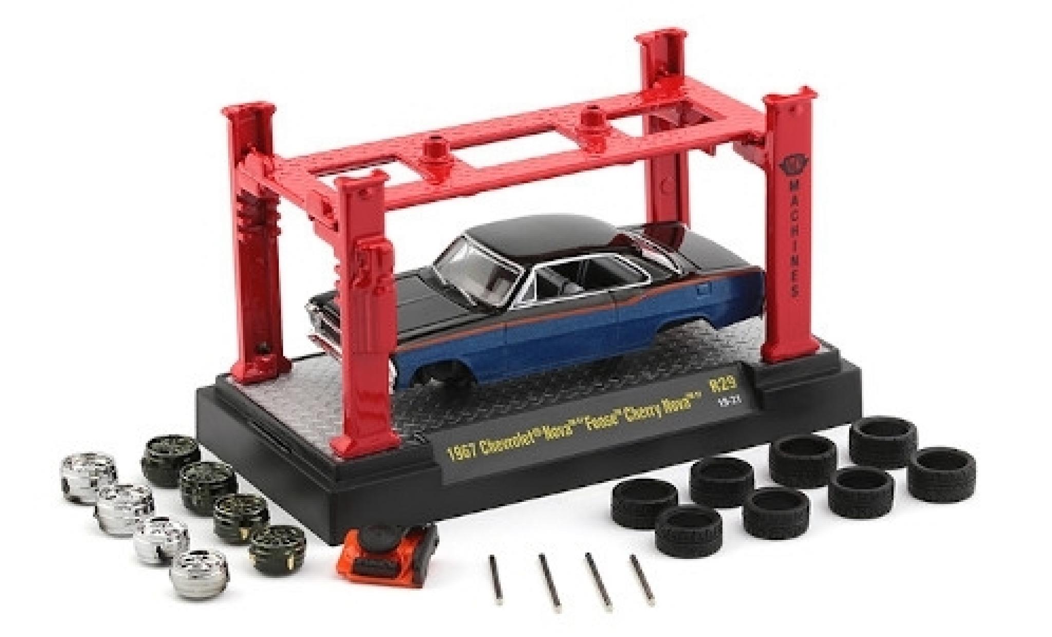 Chevrolet Nova 1/64 M2 Machines metallic blue/black 1967 Foose Cherry avec Hebeb&uuml;hne et 2 Rads&auml;tzen diecast model cars