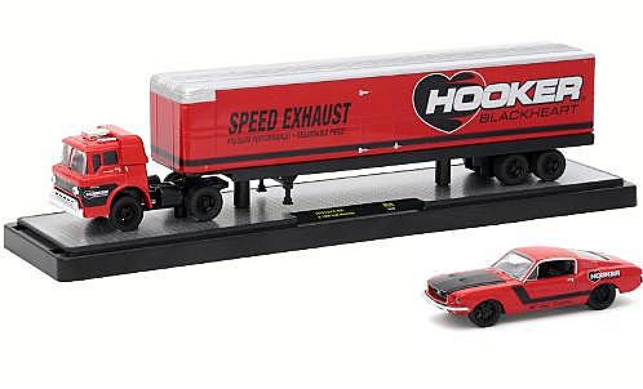 Ford C600 1/64 M2 Machines C-600 red Hooker Blackheart 1970 + 1968 Mustang diecast model cars