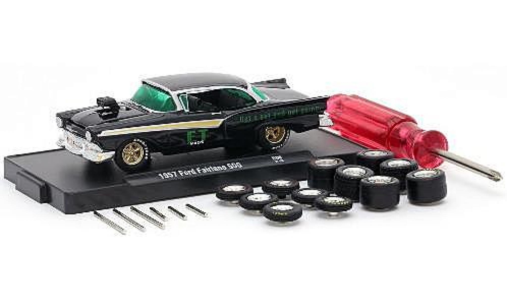 Ford Fairlane 1/64 M2 Machines 500 black ET Mags 1957 y compris les 12 Roues de remplacement 6 axas et 1 Schraubenzieher voiture-Wheels Release 06 diecast model cars
