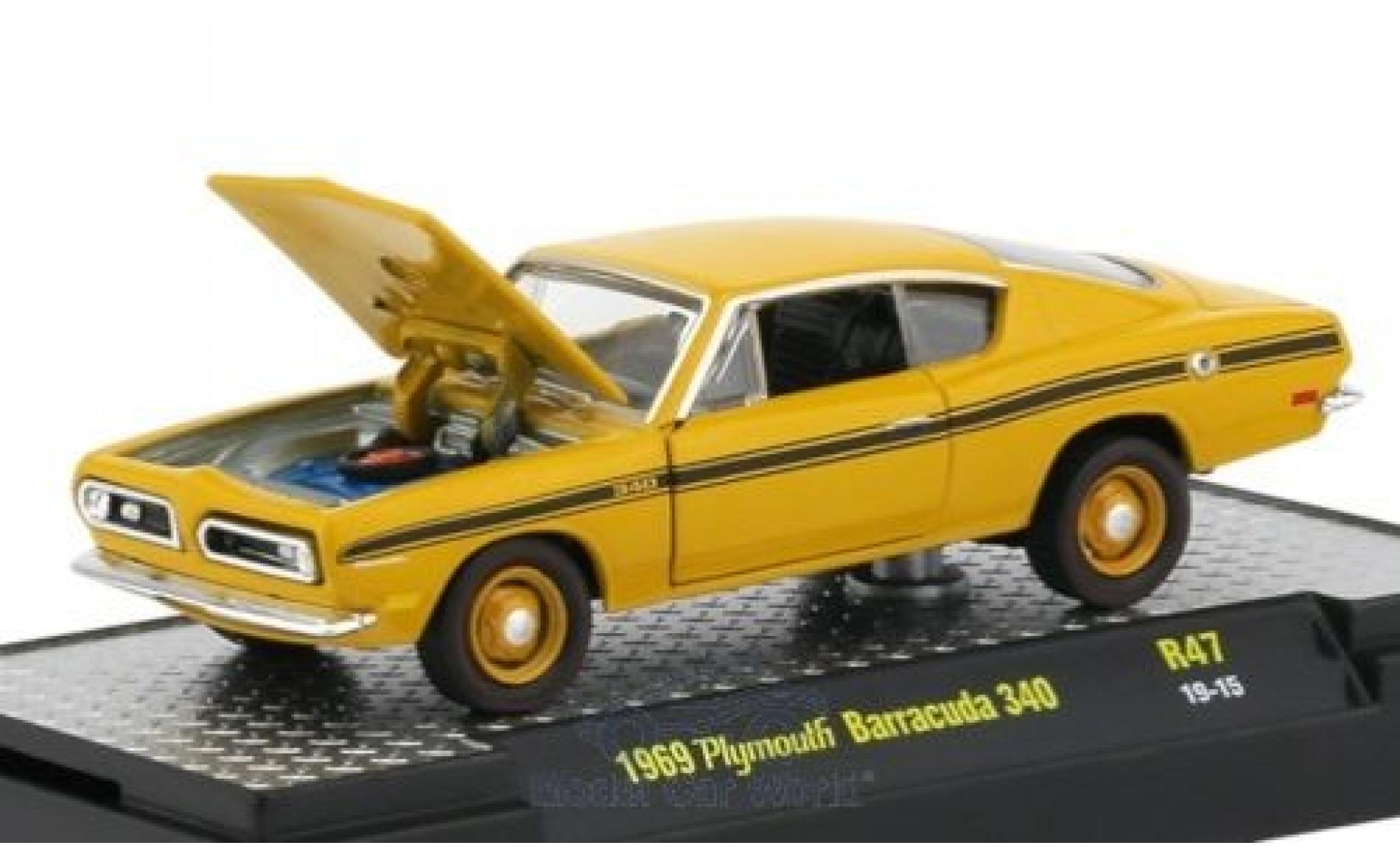 Plymouth Barracuda 1/64 M2 Machines 340 yellow/Dekor 1969 diecast model cars