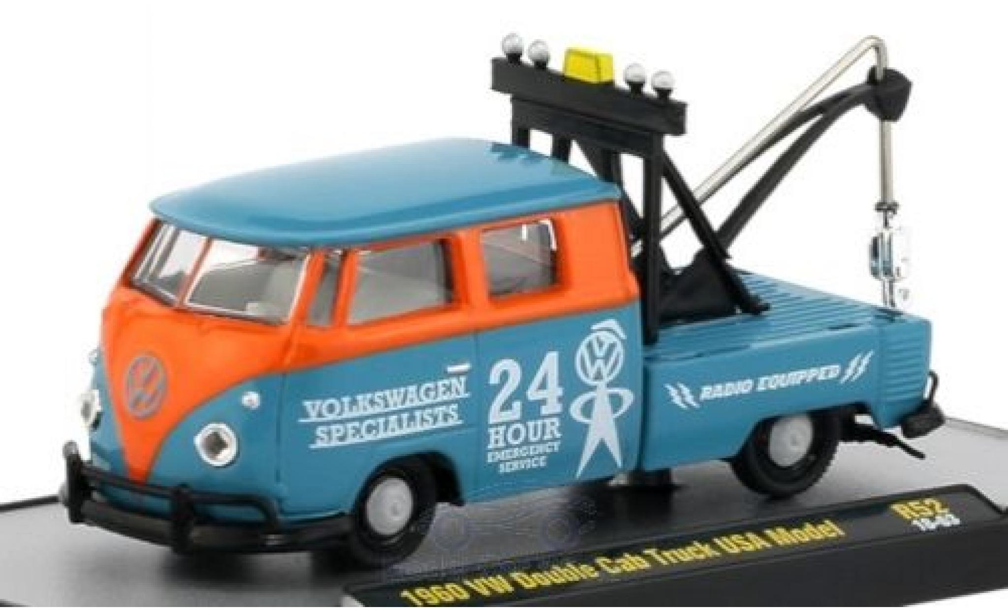 Volkswagen T1 1/64 M2 Machines Double Cab Tow Truck blue/orange 1960 diecast model cars