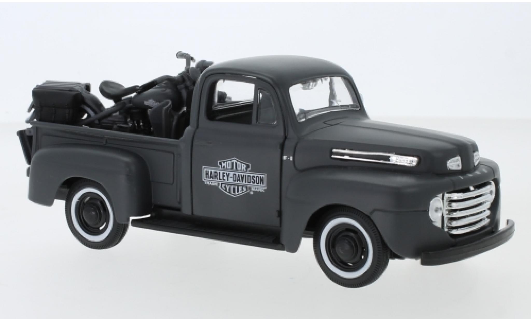 Ford F-1 1/24 Maisto Pick Up Tuning matt-grey/Dekor Harley-Davidson 1948 Ma&szlig;stab ca. 1:25 mit 1942 Harley Davidson WLA Flathead diecast model cars