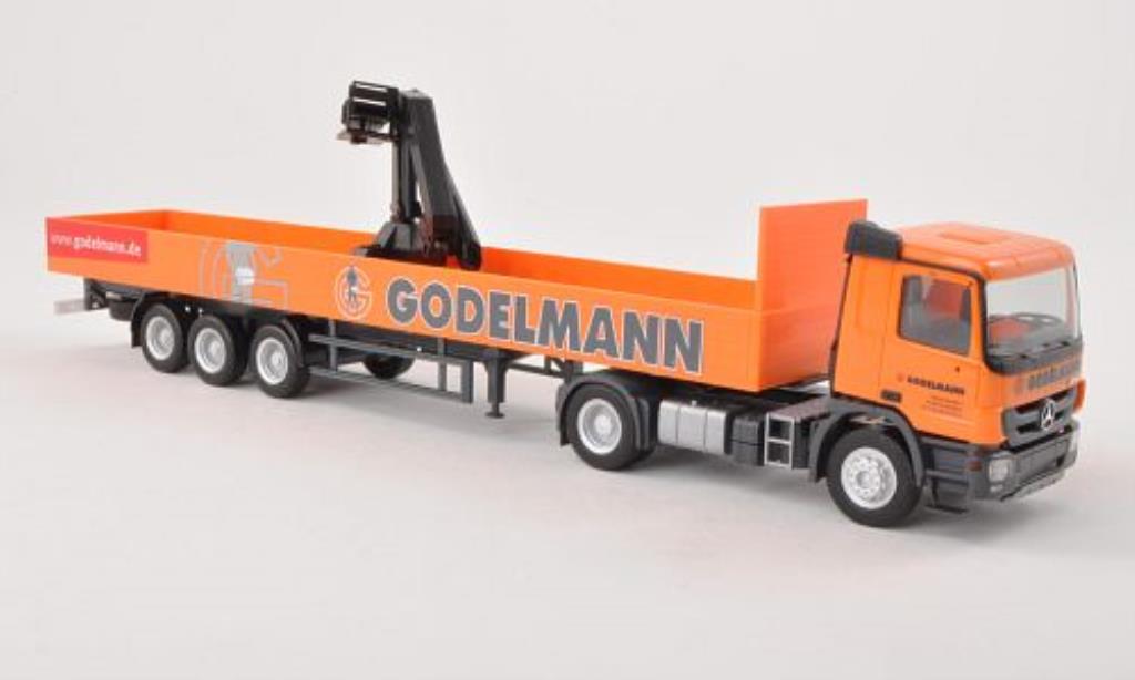 Mercedes Actros 1/87 Herpa M 08 Godelmann Pritschen-SZ mit Kran diecast model cars