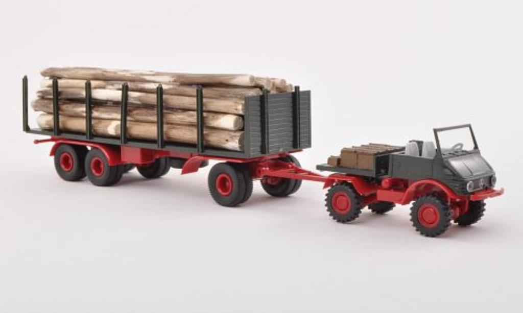 Mercedes Unimog 1/87 Brekina 421 Stammholz mit Rungenanhanger und Ladegut diecast model cars