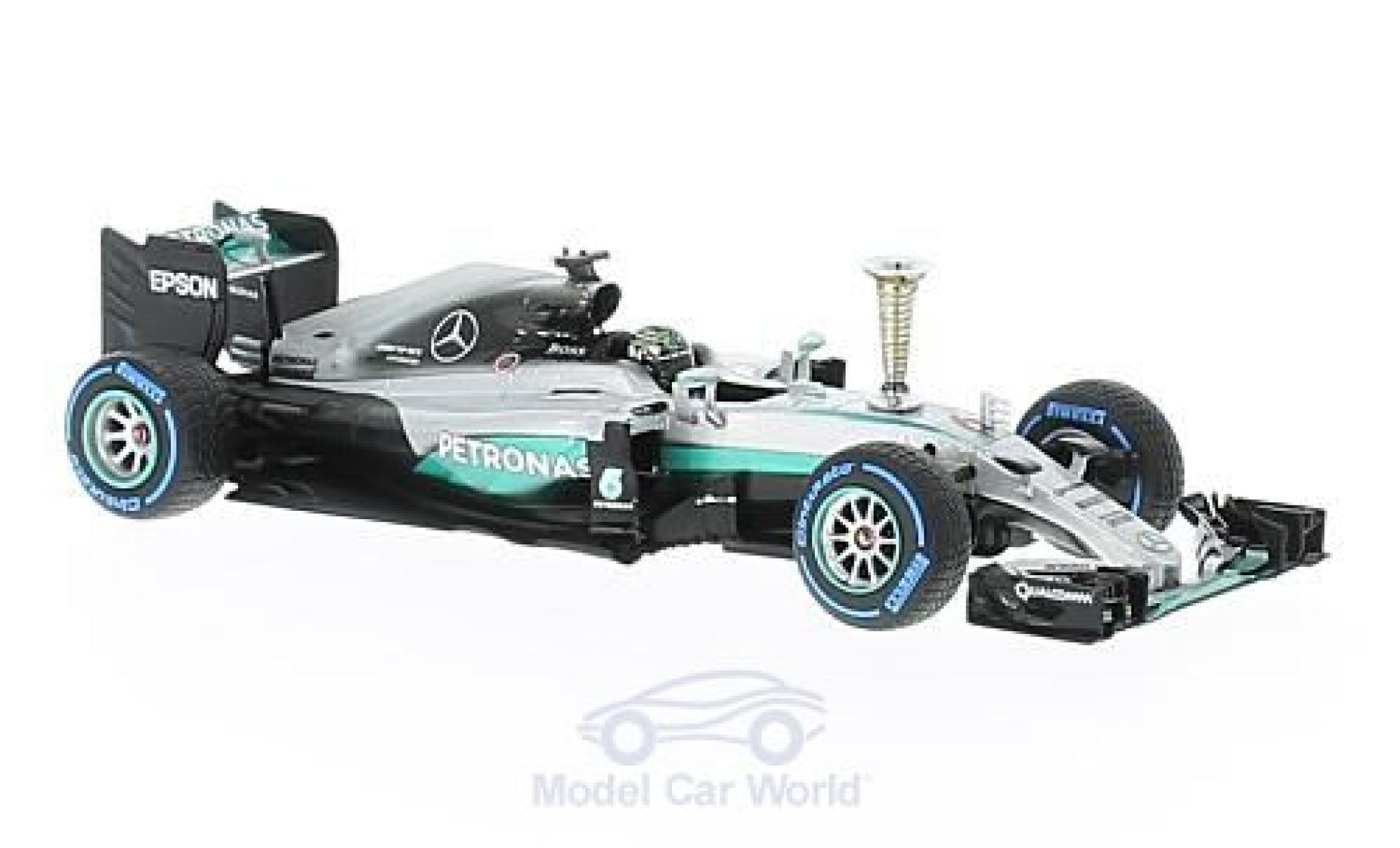 Mercedes F1 1/43 Minichamps W07 Hybrid No.6 AMG Petronas Team Petronas Formel 1 2016 mit Pokal N.Rosberg diecast model cars