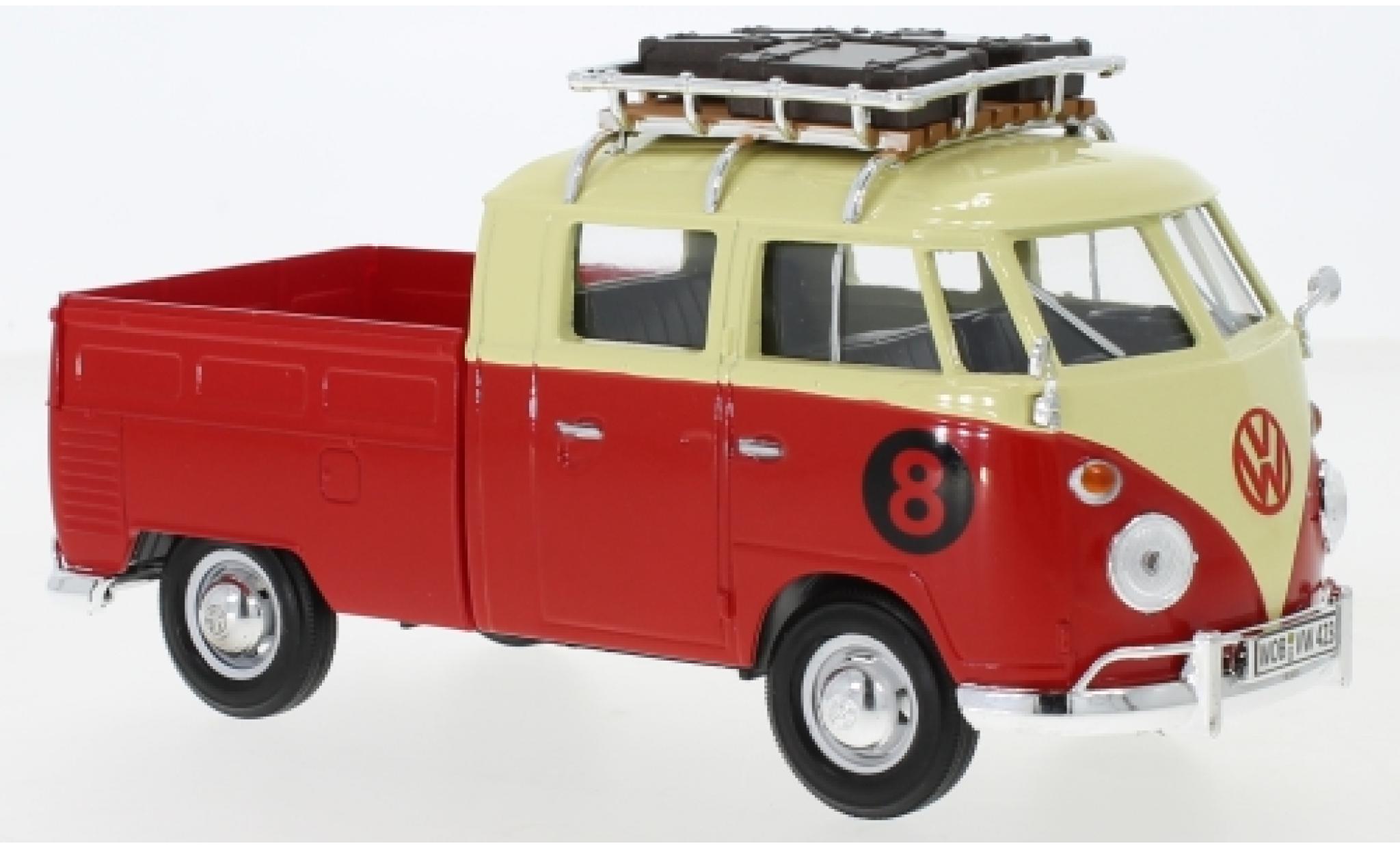 Volkswagen T1 1/24 Motormax Doka beige/red mit Dachgep&auml;cktr&auml;ger No.8 diecast model cars