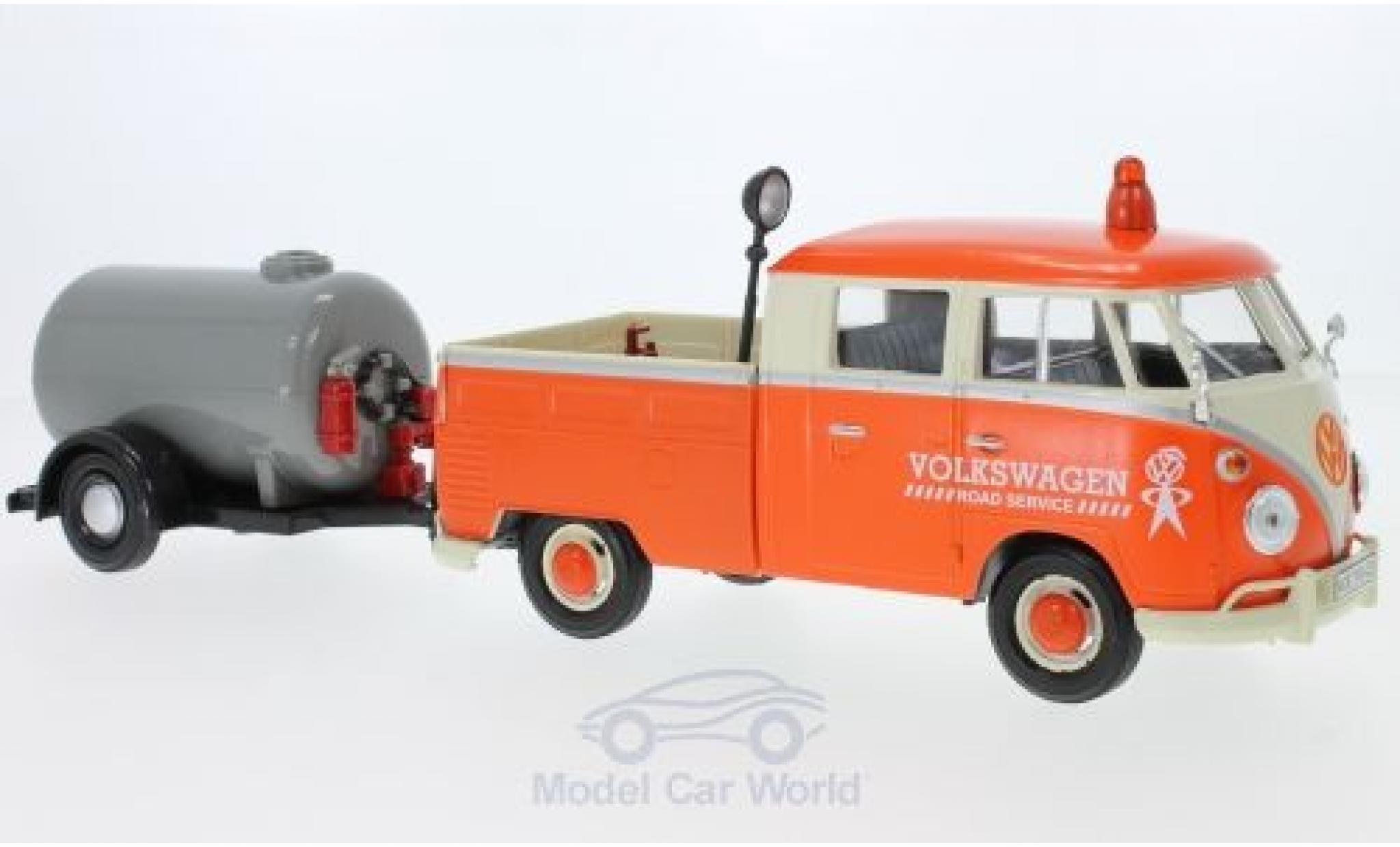 Volkswagen T1 B 1/24 Motormax Doppelkabine orange/beige mit Tankanh&auml;nger diecast model cars
