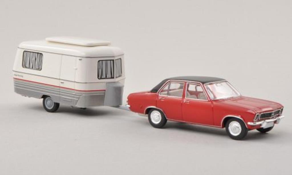 Opel Ascona A 1/87 Brekina A red/black mit Eriba Wohnwagen diecast model cars