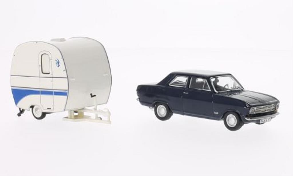 Opel Kadett B 1/43 Schuco B blue 2-Turer mit Knaus Schwalbennest Wohnanhanger diecast model cars