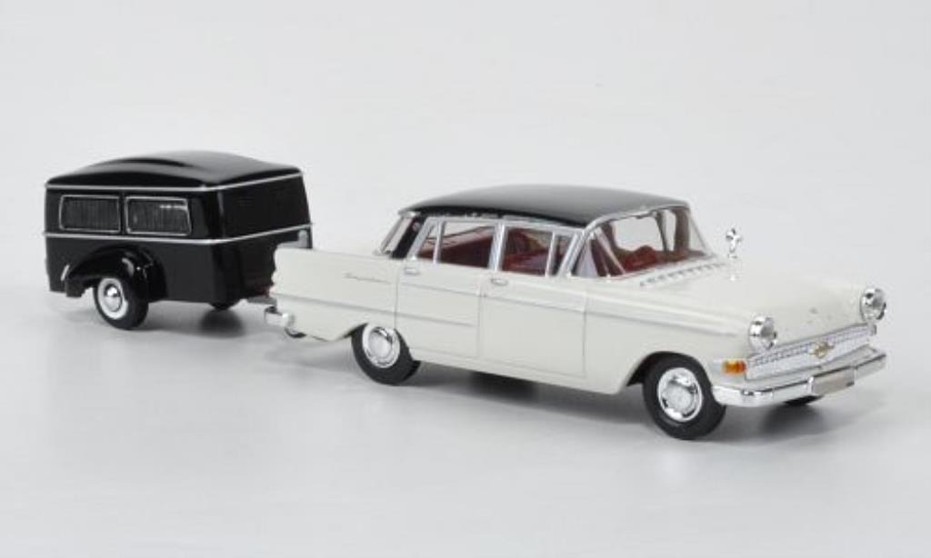Opel Kapitan 1/87 Brekina P2.6 white/black mit Westfalia Bestattungsanhanger diecast model cars