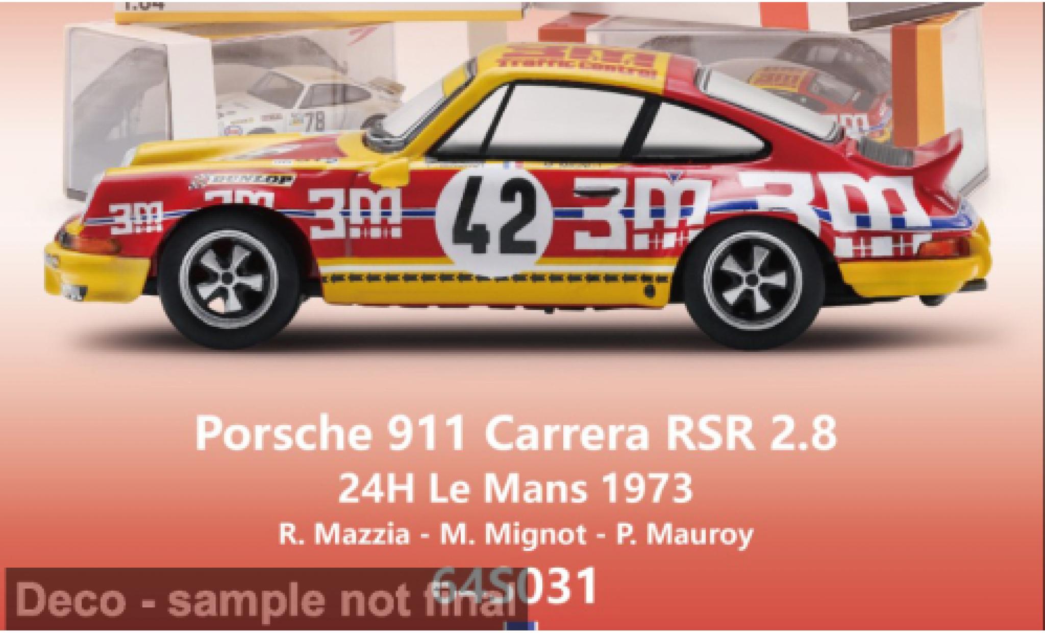 Porsche 911 1/64 Spark Carrera RSR 2.8 24h Le Mans 1973 #42 R.Mazzia/M.Mignot 1:64 diecast model cars
