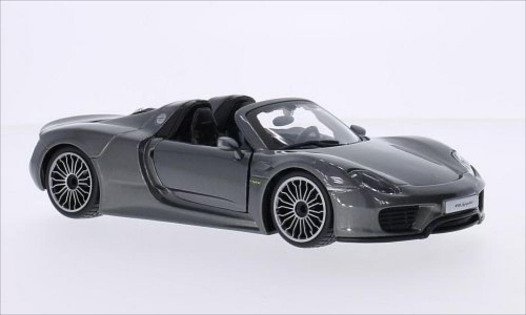 Porsche 918 1/24 Burago Spyder metallic grey diecast model cars