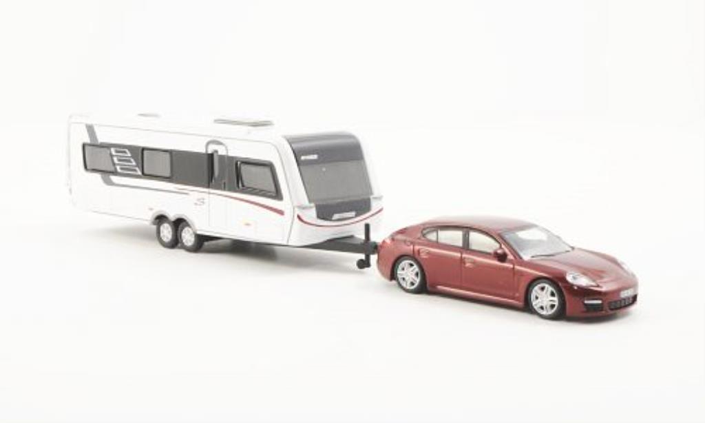 Porsche Panamera 1/87 Schuco red mit Hymer Nova S690 Wohnanhanger diecast model cars