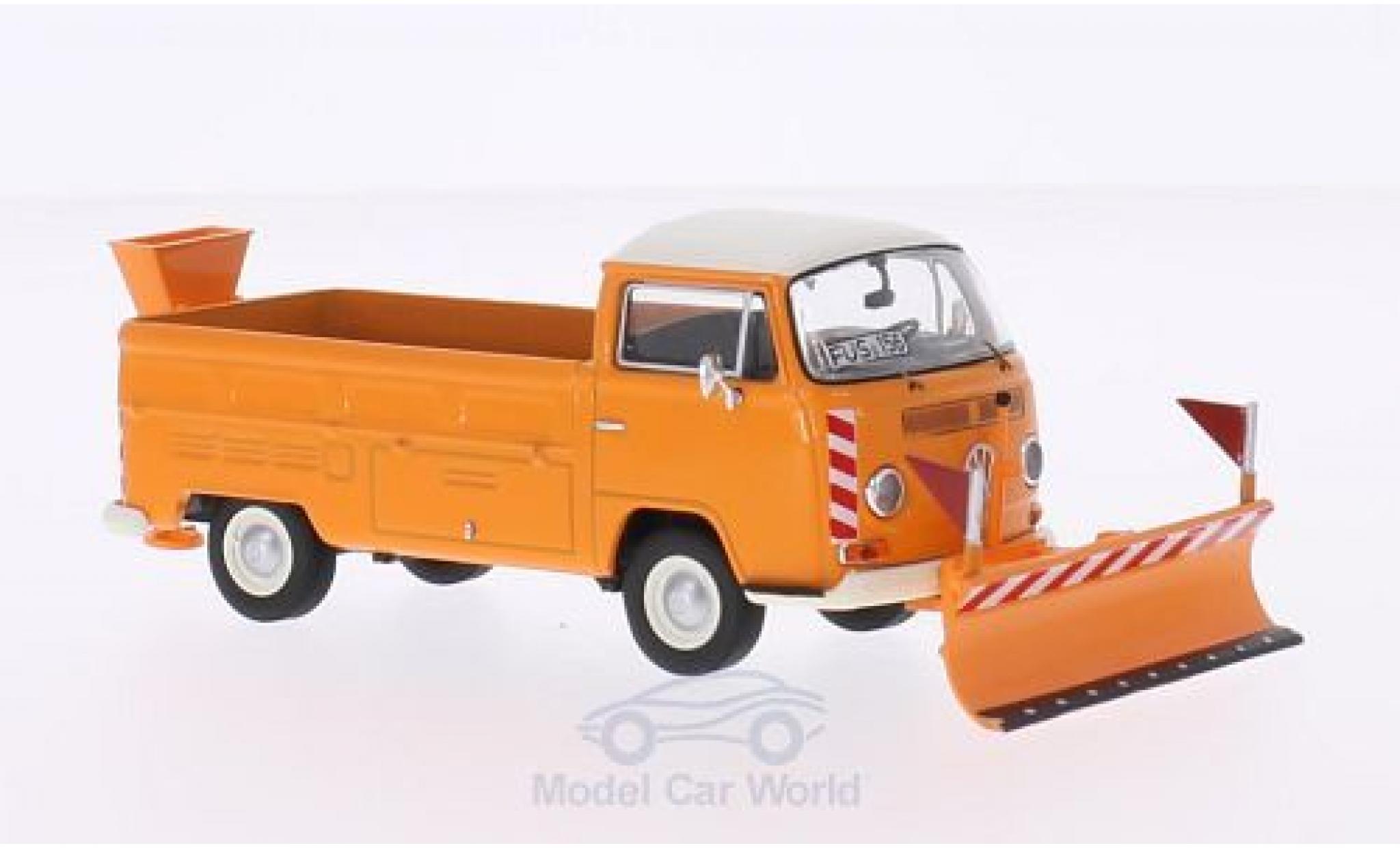 Volkswagen T2 A 1/43 Premium ClassiXXs a Pritsche orange/white Winterdienst mit R&auml;umschild und Salzstreuer diecast model cars