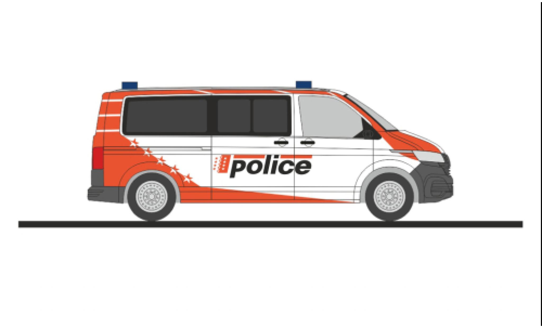 Volkswagen T6 1/87 Rietze .1 bus police Wallis (CH) diecast model cars