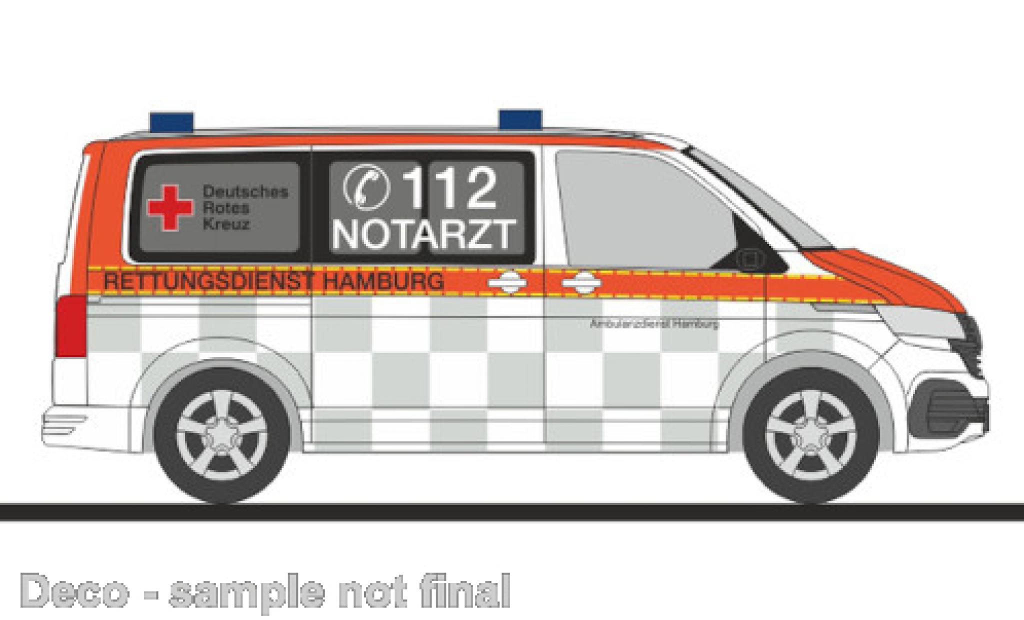 Volkswagen T6 1/87 Rietze .1 DRK Ambulancedienst Hamburg diecast model cars