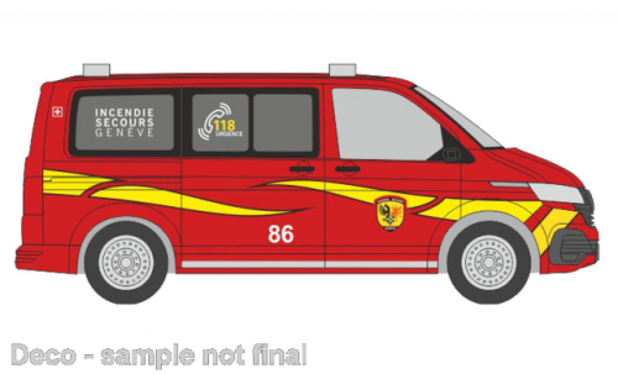 Volkswagen T6 1/87 Rietze .1 pompiers Gen&egrave;ve (CH) diecast model cars