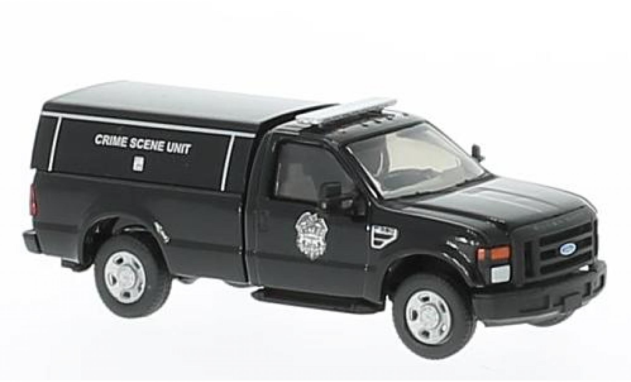 Ford F-350 1/87 River Point XL SRW black Crime Scene Unit Regular Cab avec fourgon montage sans Vitrine diecast model cars