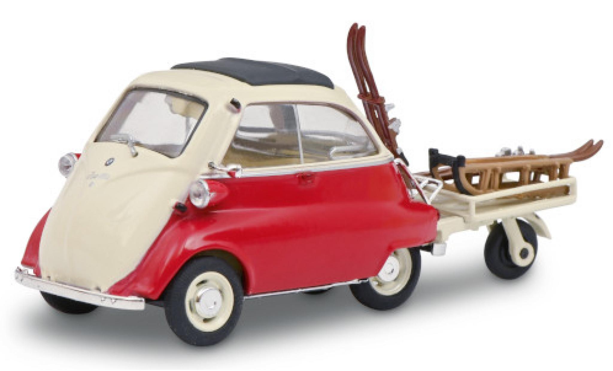 Bmw Isetta 1/43 Schuco red/beige Wintersport 1955 mit Autoporter Anh&auml;nger diecast model cars