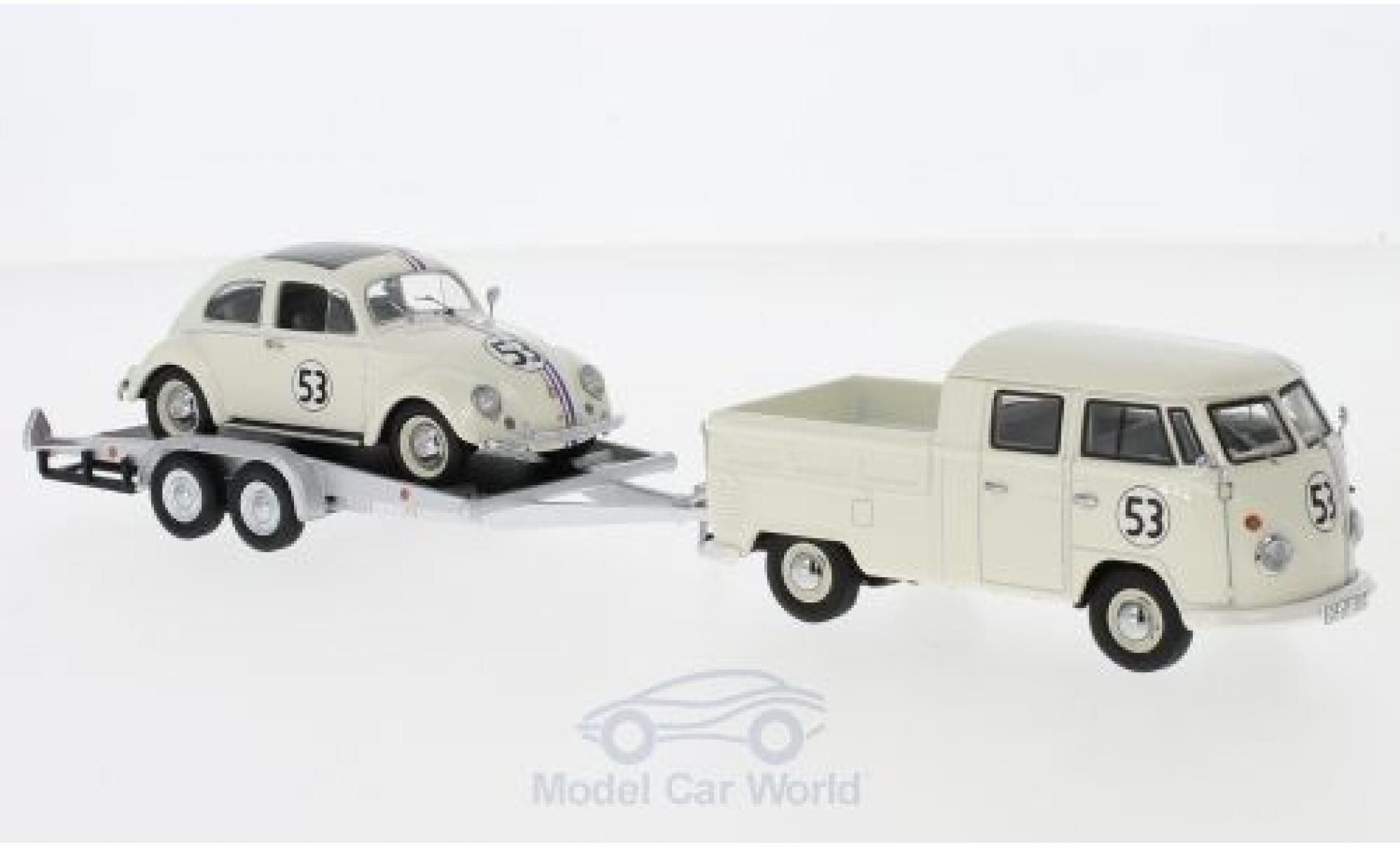 Volkswagen T1 B 1/43 Schuco b beige/Dekor mit Anh&auml;nger und K&auml;fer diecast model cars