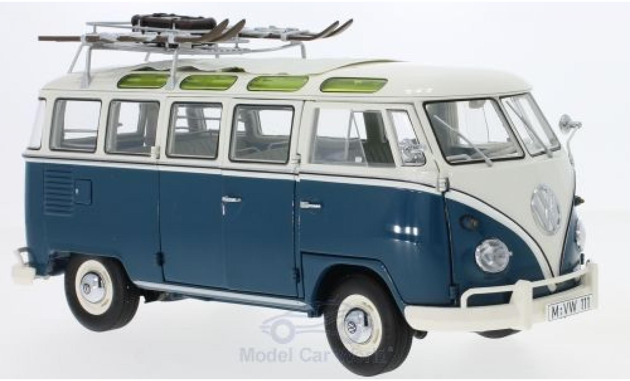 Volkswagen T1 B 1/18 Schuco b Samba Bus blue/beige Wintersport Wintersport mit Dachgep&auml;cktr&auml;ger diecast model cars