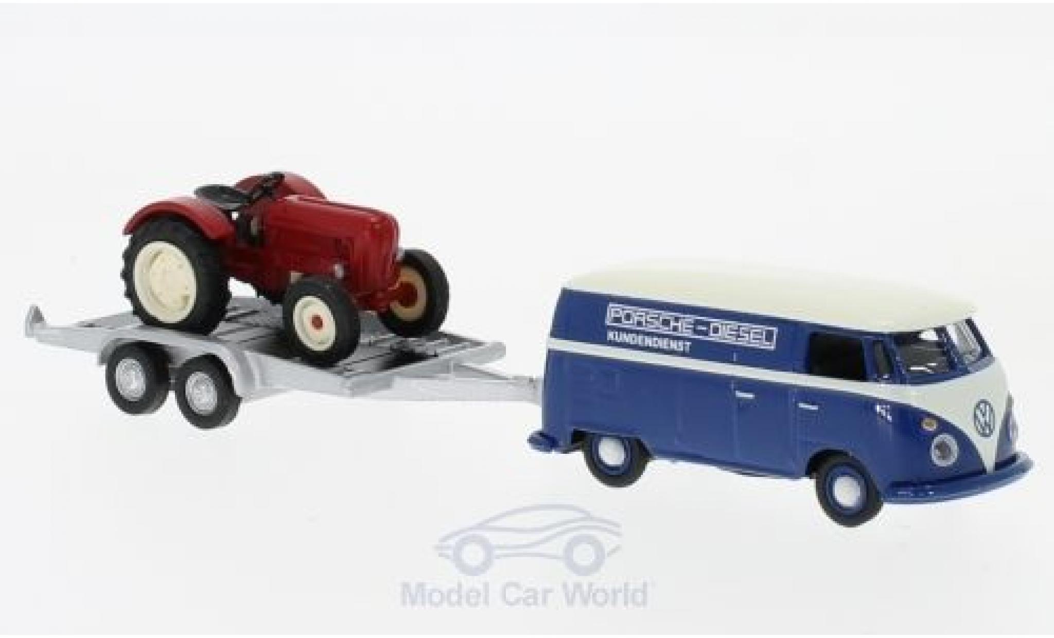 Volkswagen T1 A 1/87 Schuco c Van mit Autoanh&auml;nger und Porsche Junior diecast model cars