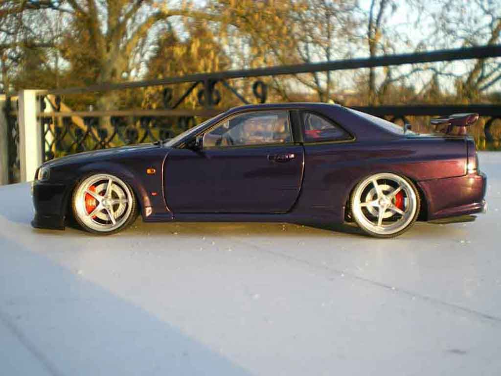 Nissan Skyline R34 purple racing jantes 20 pouces 1/18 Autoart