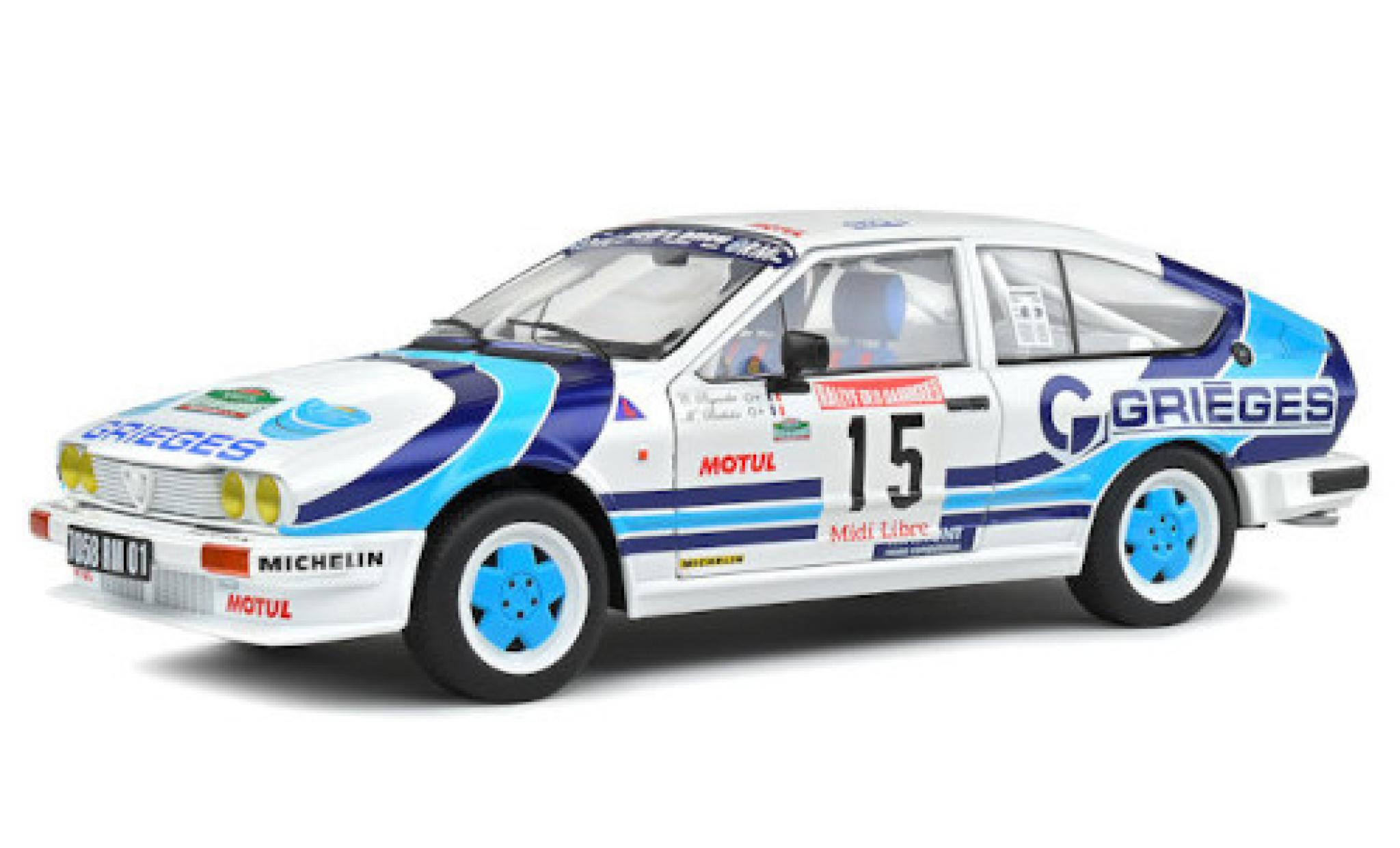 Alfa Romeo GT 1/18 Solido V6 No.15 Rally des Garrigues 1986 C.Rigollet/M.Bathelot diecast model cars