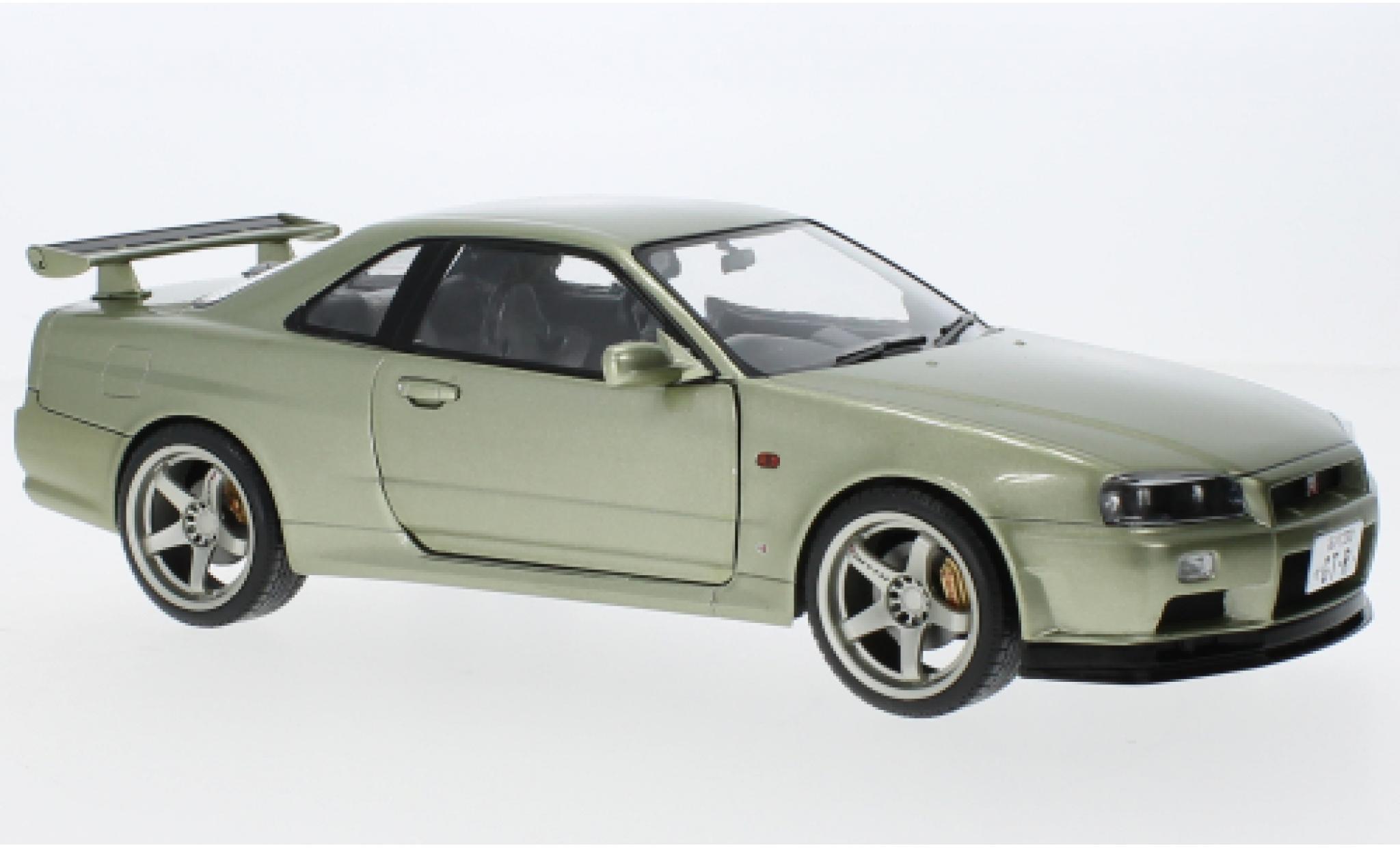 Nissan Skyline 1/18 Solido GT-R (R34) metallise la chaux RHD 1999 diecast model cars