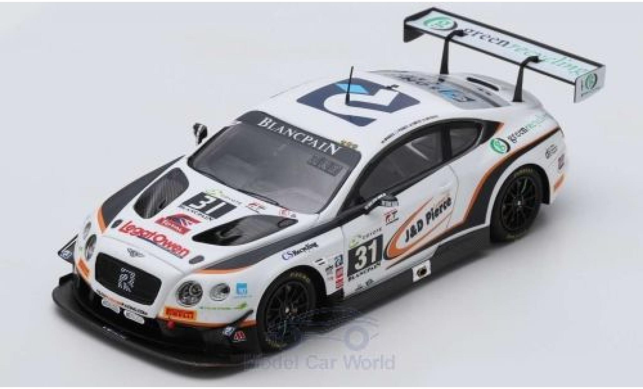 Bentley Continental 1/43 Spark GT3 RHD No.31 Team Parker Racing 24h Spa 2018 R.Smith/D.Pierce/A.Meyrick/S.Morris diecast model cars