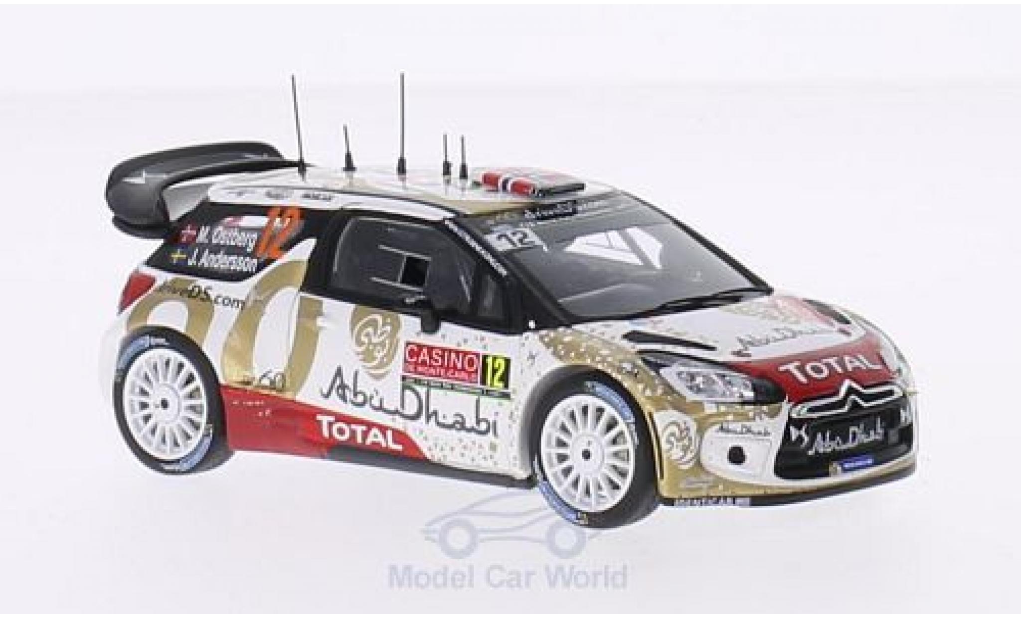 DS Automobiles DS3 1/43 Spark Citroen WRC No.12 Citroen Total Abu Dhabi WRT Total Rally Monte-Carlo 2015 M.Ostberg/J.Andersson diecast model cars
