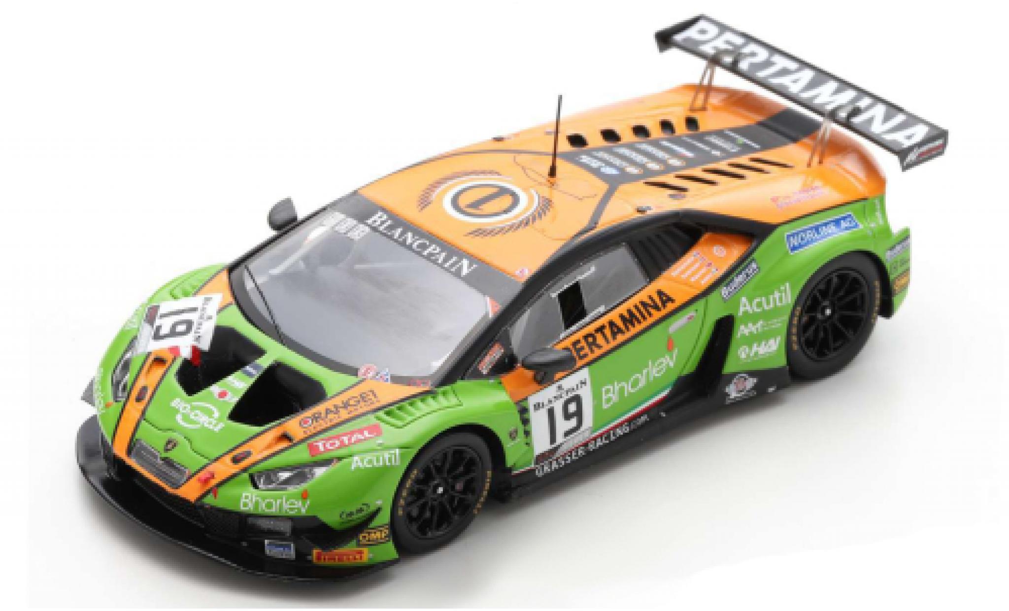 Lamborghini Huracan 1/43 Spark GT3 Evo No.19 GRT Grasser Racing Team 24h Spa 2019 A.Santamato/G.Tweraser/L.Mauron/A.Amici diecast model cars