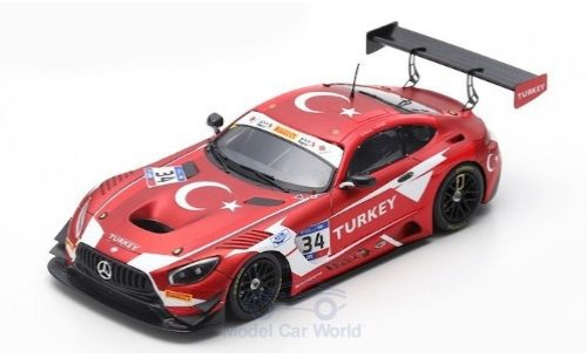 Mercedes AMG GT 1/43 Spark 3 No.34 RAM Racing FIA GT Nations Cup Bahrain 2018 Team Turkey S.Yoluc/A.G&uuml;ven diecast model cars