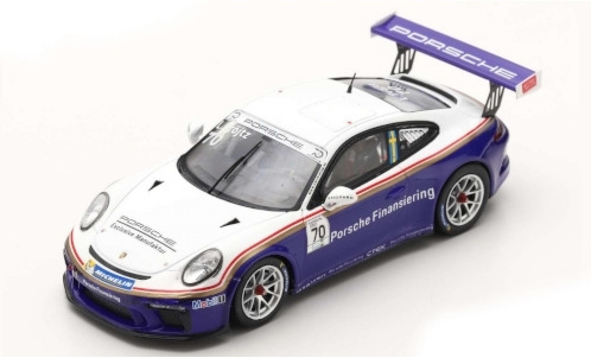 Porsche 991 GT3 Cup 1/43 Spark 911 GT3 Cup (997 II) No.70 Carrera Cup Scandinavia Gellerasen Arena 2018 70th Anniversaire S.Blomqvist diecast model cars