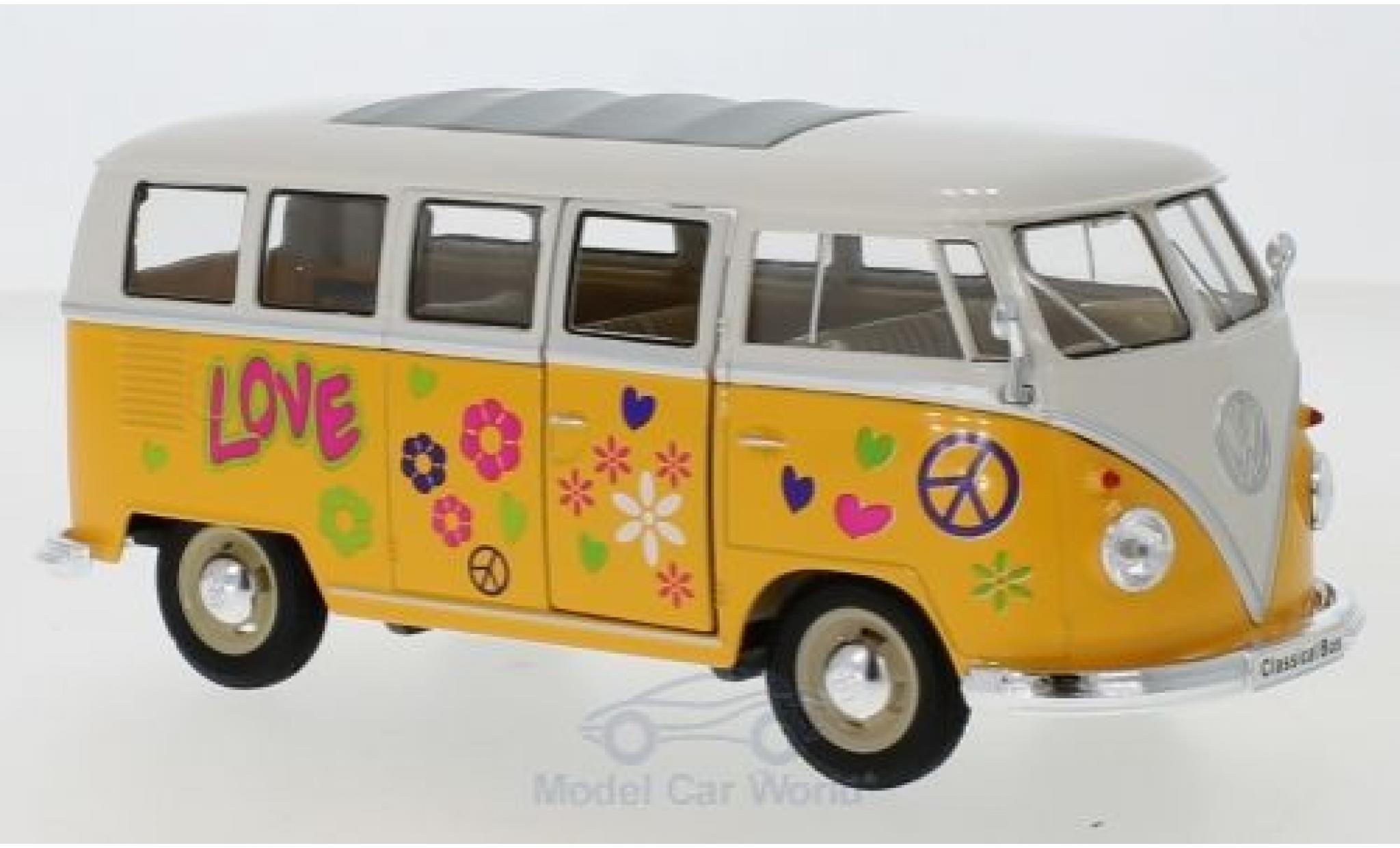 Volkswagen T1 1/24 Welly Bus yellow/white 1963 Flower Power diecast model cars