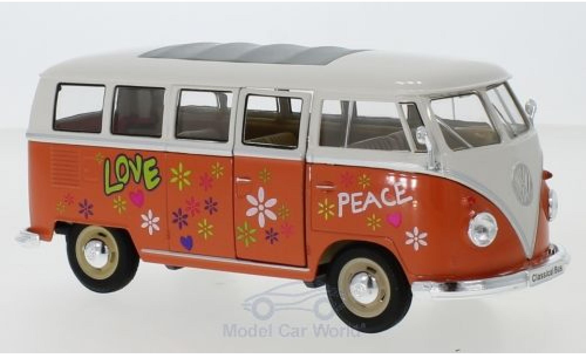 Volkswagen T1 1/24 Welly Bus orange/white 1963 Flower Power diecast model cars