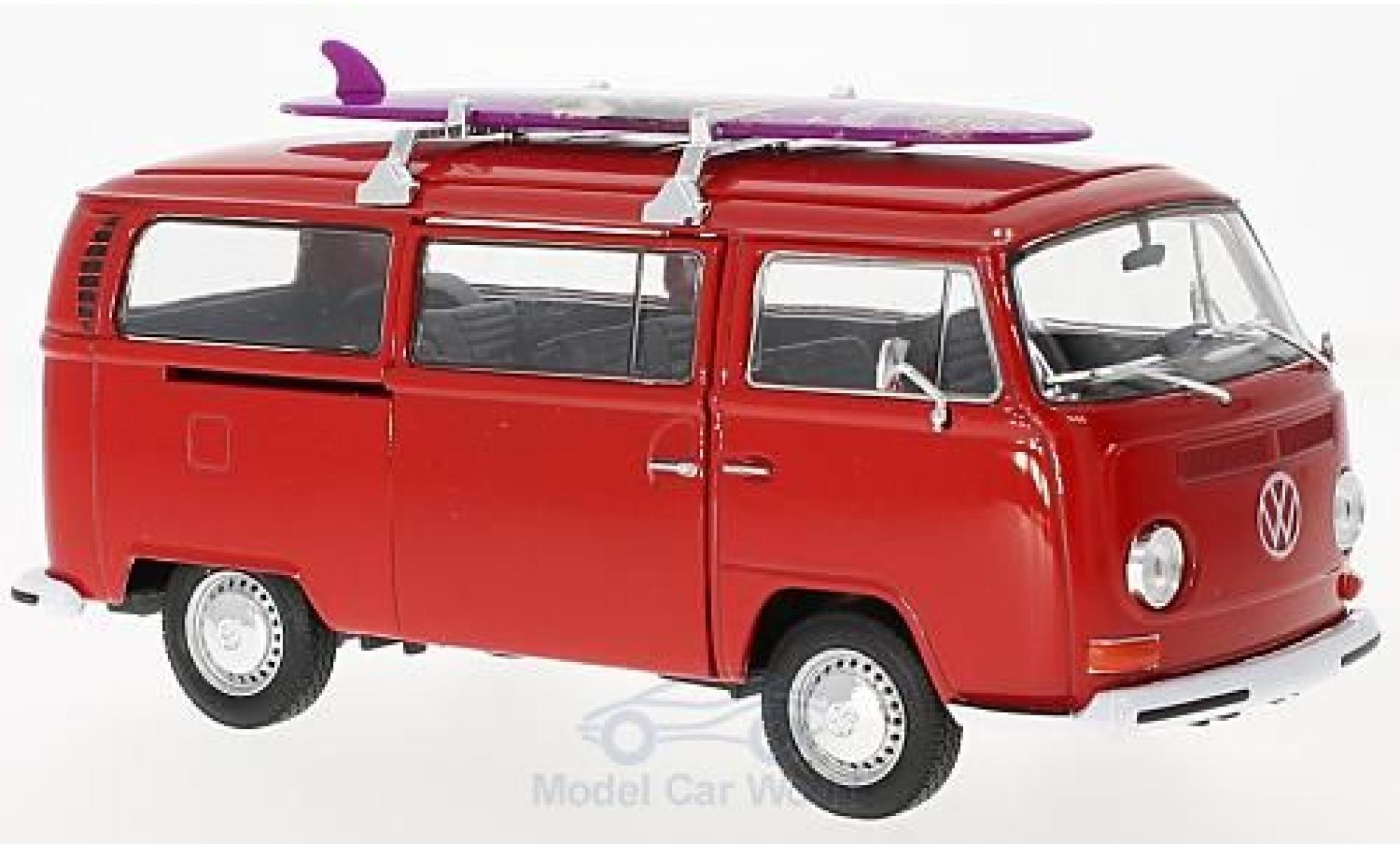 Volkswagen T2 B 1/24 Welly Bus red 1972 mit Surfboard diecast model cars