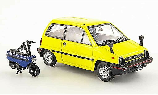Honda City Motocompo 1/43 Ebbro yellow avec Minimotorrad 1981 diecast model cars