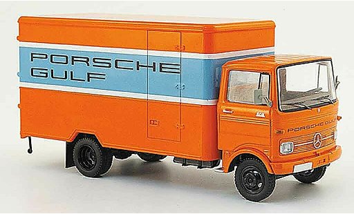 Mercedes LP 608 Kastenwagen 1/43 Schuco Van orange blue Gulf diecast model cars