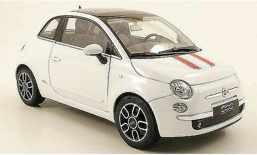 Fiat 500 Base 1/18 Welly white deux bandes red 2007 diecast model cars