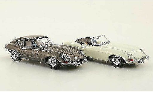 Jaguar E-Type 1961 1/43 Best Jubilaums-Set: Roadster white and Coupe grey Autosalon Paris diecast model cars