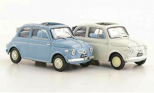 Fiat 500 Nuova 1/43 Brumm 2er-Set: bluegrey + Economica white 1957 diecast model cars